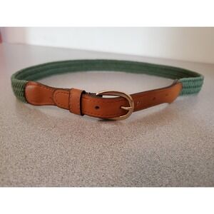 Rooster Braided Belt Womens Sz 28-30 Leather Trim Woven Cord Olive Green & Tan
